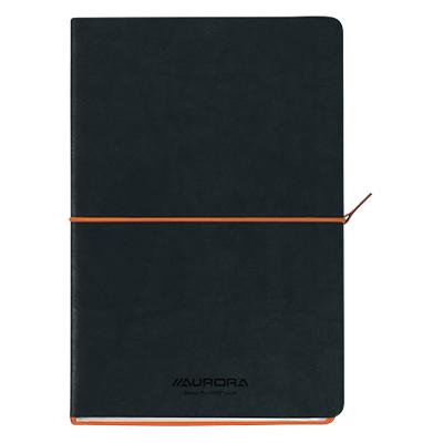 AURORA Tesoro Notebooks Notitieboek A5 Gelinieerd Gebonden Zijgebonden Papier Zachte kaft Zwart met oranje elastiek Niet geperforeerd 192 pagina's