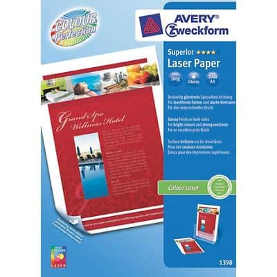 Avery 1398 Laser fotopapier A4 Glanzend 200 g/m² 21 x 29,7 cm Wit 200 Vellen