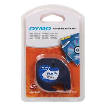 DYMO S0721610 LetraTag Labeltape 91201 Plastic Authentiek Zelfklevend Zwart op Wit 12 mm x 4 m