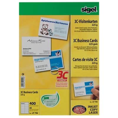 Sigel 3C PC-visitekaartjes C5/6 Glad 225 g/m² 85 x 55 mm Vanille 10 Vellen à 10 Stuks
