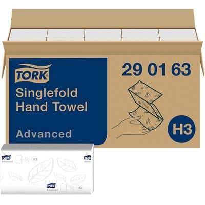 Tork Advanced FSC-gecertificeerd EU Eco label Gerecycled 100% Handdoek H3 V-vouw Wit 2-laags 290163 15 Stuks à 250 Vellen