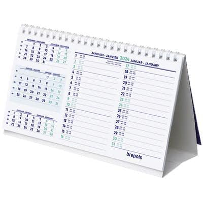 Brepols Bureaukalender 2025 3 Maanden per pagina Duits, Frans, Engels, Nederlands 12,5 (B) x 0,3 (D) x 21 (H) cm Wit