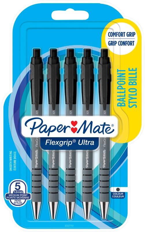 Papermate FlexGrip Ultra balpen zwart Medium 0,5 mm 5 stuks