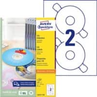 Avery CD/DVD etiketten L6043-100 Klevend A4 Wit 100 Vellen à 2 Etiketten