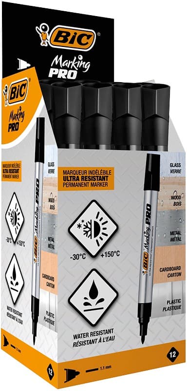 BIC Marking PRO Permanent marker Breed Ronde punt 1,1 mm Zwart  12 Stuks