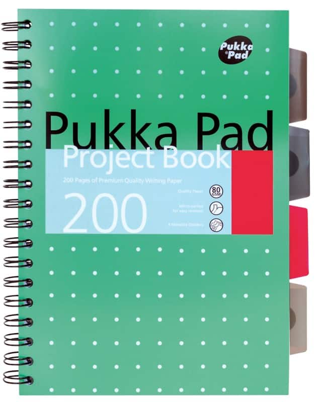 Pukka Pad Projectboek Metallic B5 Gelinieerd Spiraalgebonden PP (Polypropeen) Harde rug Groen Geperforeerd 200 Pagina’s 3 Stuks