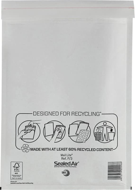 Mail Lite Zak-enveloppen F/3 Wit Zonder Venster 220 (B) x 330 (H) mm Kleefstrip 79 g/m² 50 Stuks