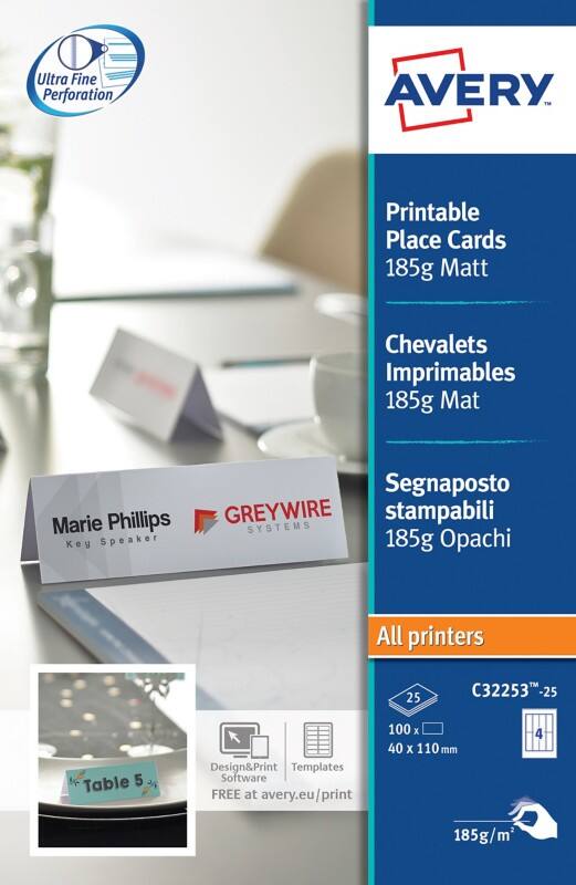 Avery Naambordje A4 185 g/m² Wit 25 Vellen à 4 Stuks