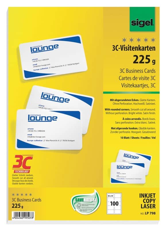 Sigel LP798 Visitekaartjes 225 g/m² Wit 10 Vellen à 10 Stuks