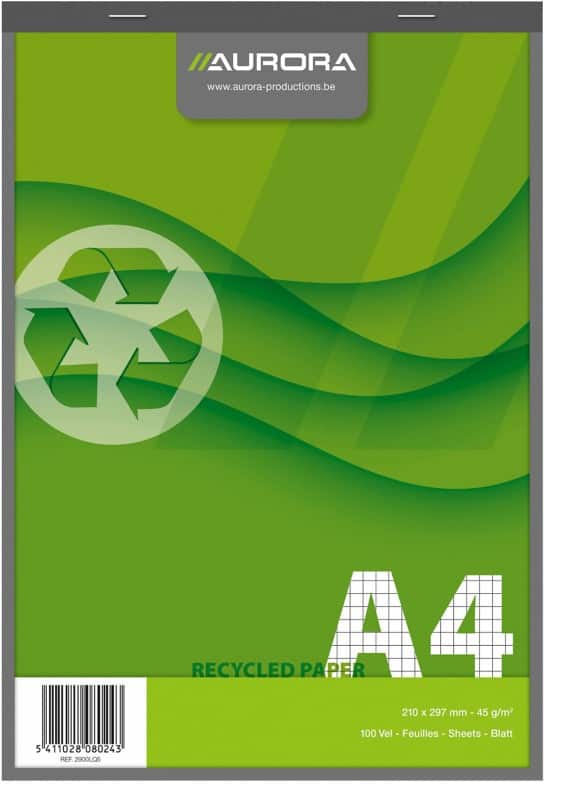 AURORA Schrijfblok A4 Geruit Gebonden Papier Groen Niet geperforeerd Recycled 200 Pagina's