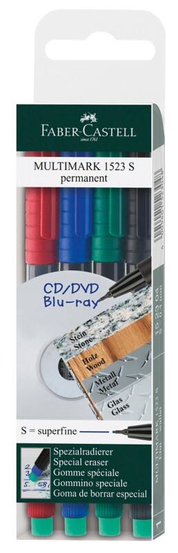 Faber-Castell Multimark Overheadmarker Extra Fijn Naaldpunt 0,4 mm Kleurenassortiment 4 Stuks