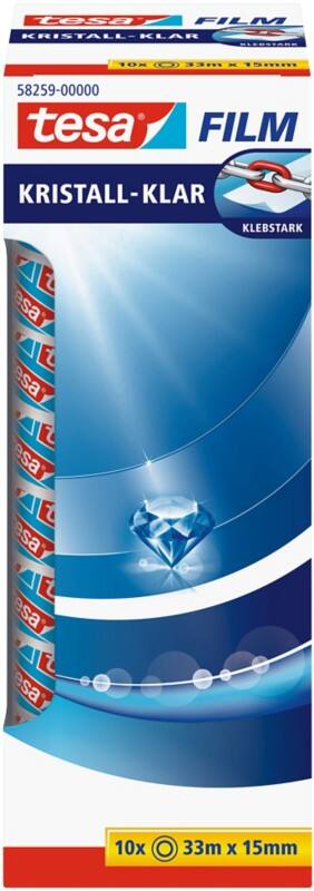 tesa Plakband tesafilm Kristall-Klar 58259 Transparant 15 mm (B) x 33 m (L) PP (polypropeen) 10 Rollen