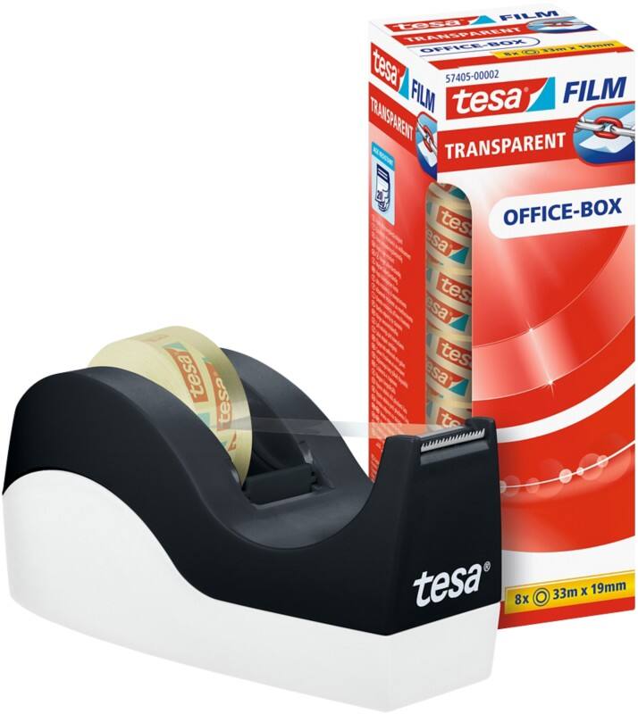 tesa Plakbandhouderset tesafilm Easy Cut Orca Wit, zwart 19 mm (B) x 33 m (L) PP (Polypropeen) + 8 rollen tesa Plakband Office-Box