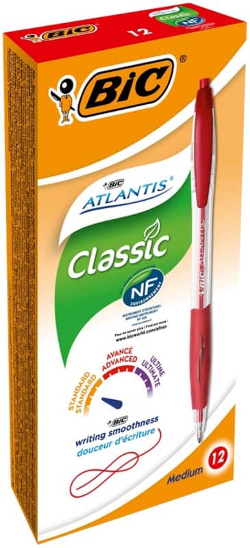 BIC Atlantis Classic Intrekbaar Balpen Rood 0,4 mm Medium Balpen Navulbaar 12 Stuks