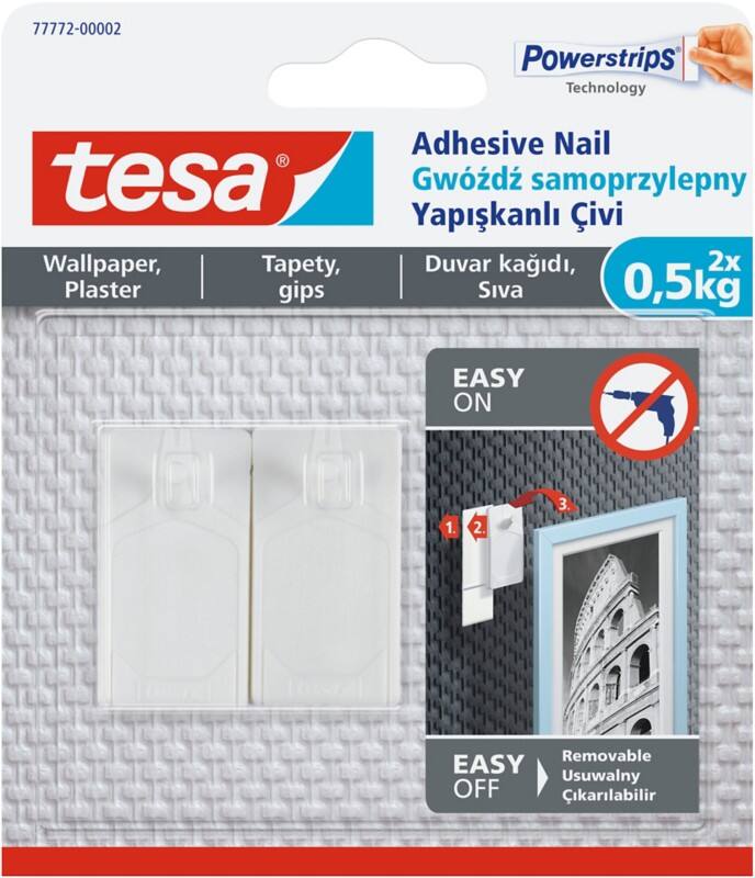 tesa Powerstrips Zelfklevende spijkers Niet-permanent 14 cm Wit 2 Stuks