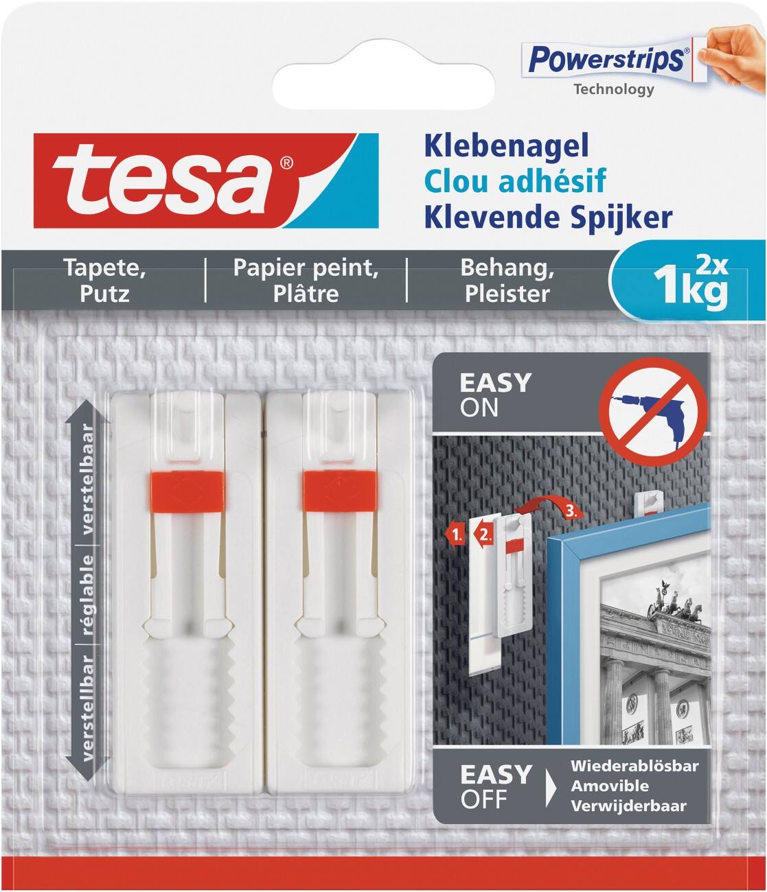 tesa Powerstrips Zelfklevende spijker Niet-permanent 14 cm Wit 2 Stuks