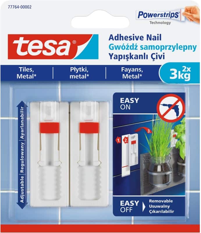 tesa Powerstrips Zelfklevende spijkers Niet-permanent 6,3 cm Wit 2 Stuks