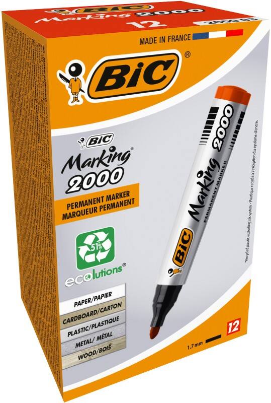 BIC Marking 2000 Permanentmarker 51% Gerecycled Medium Ronde punt 1 - 1,7 mm Rood 12 Stuks