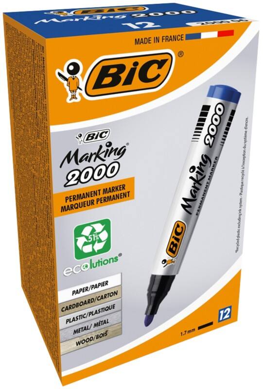 BIC Marking 2000 Permanentmarker 51% Gerecycled Medium Ronde punt 2 - 1,7 mm Blauw 12 Stuks