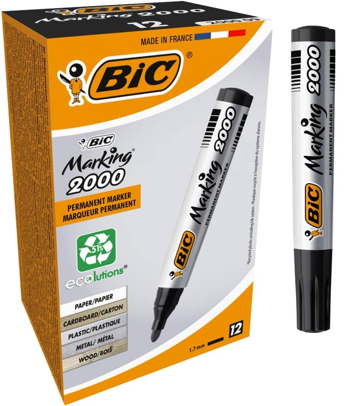 BIC Marking 2000 Permanent marker Recycled 51% Medium Ronde punt 2 mm Zwart  12 Stuks