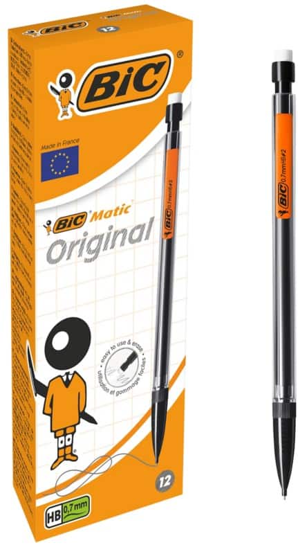 BIC Matic Vulpotlood HB - 0,7 mm met gum Grijs 12 Stuks