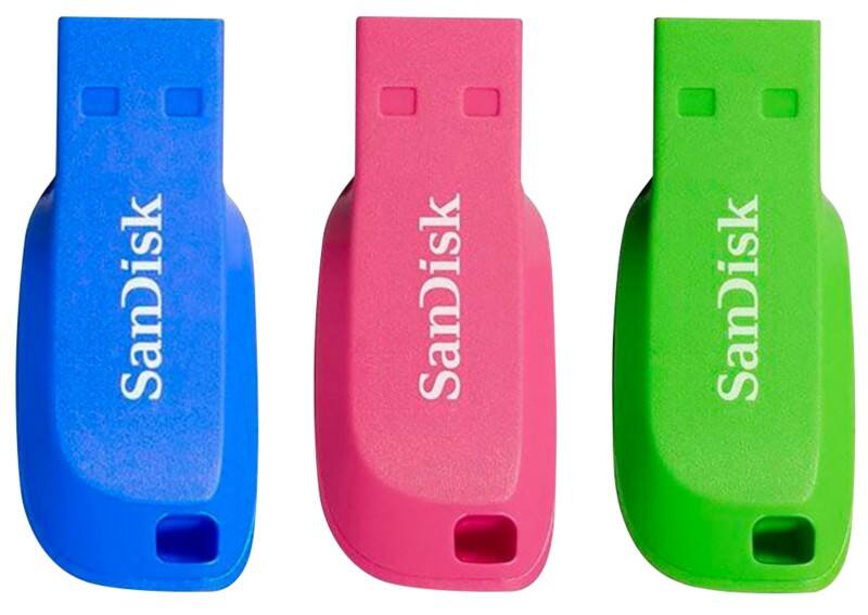 SanDisk USB 2.0 USB-stick Cruzer Blade 32 GB Blauw, groen, roze 3 stuks