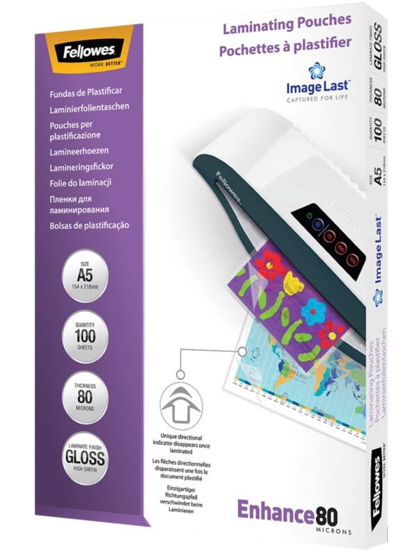 Fellowes ImageLast Enhance Lamineerhoes A5 Glanzend 80 micron (2 x 80) Transparant 100 Stuks