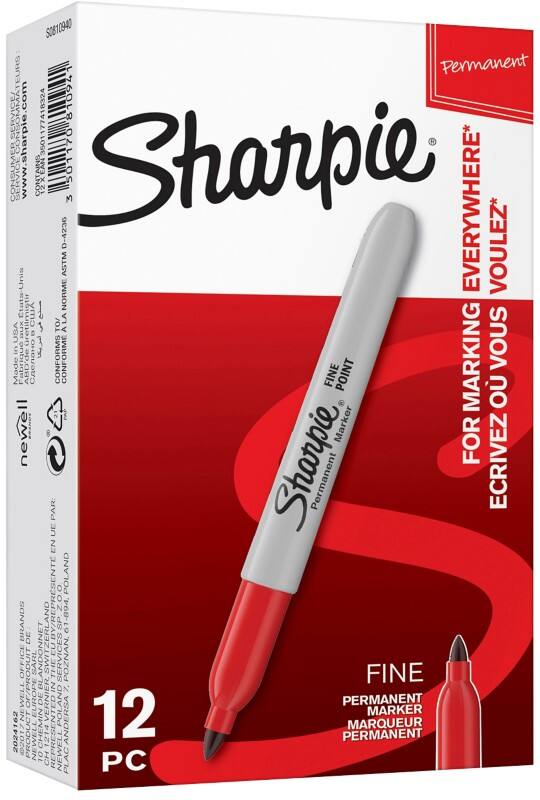 Sharpie FINE POINT Permanentmarker Fijn Ronde punt - 1,5 mm Rood 12 Stuks