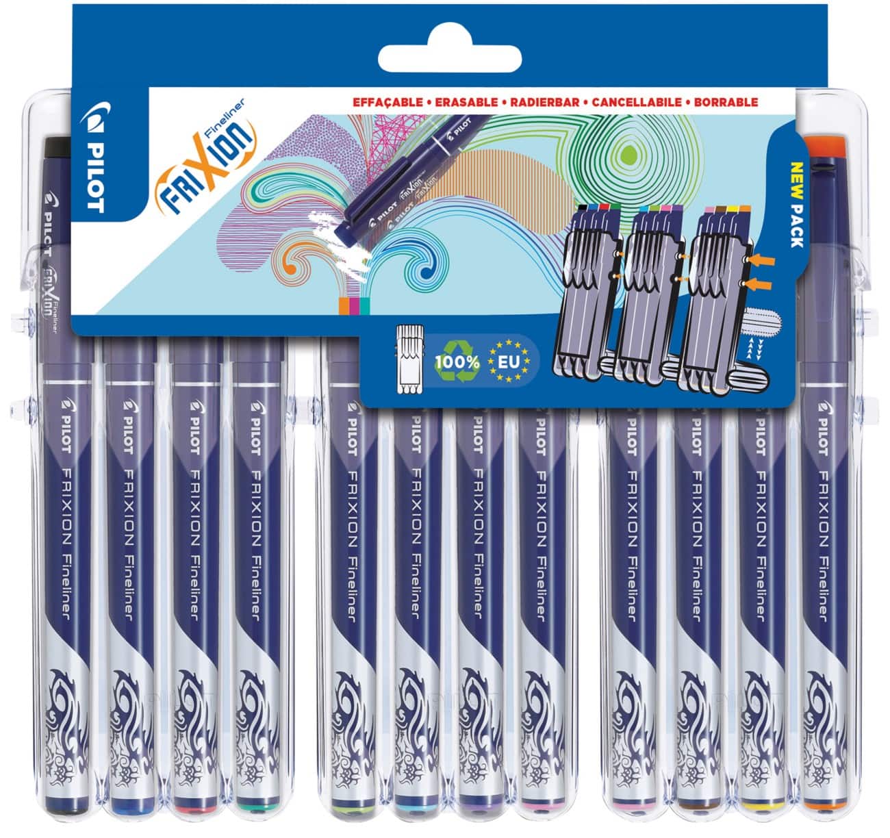 Pilot FRIXION Evolutive Fineliner 0.45 mm Kleurenassortiment 12 Stuks