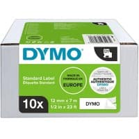 Dymo D1 S0720530 / 45013 Authentiek Labeltape Zelfklevend Zwart op wit 12 mm x 7m 10 Rollen