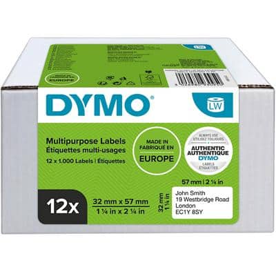 Dymo LW 2093095 / 11354 Authentiek Multifunctionele etiketten Zelfklevend Wit 32 x 57 mm 12 Rollen à 1000 Etiketten
