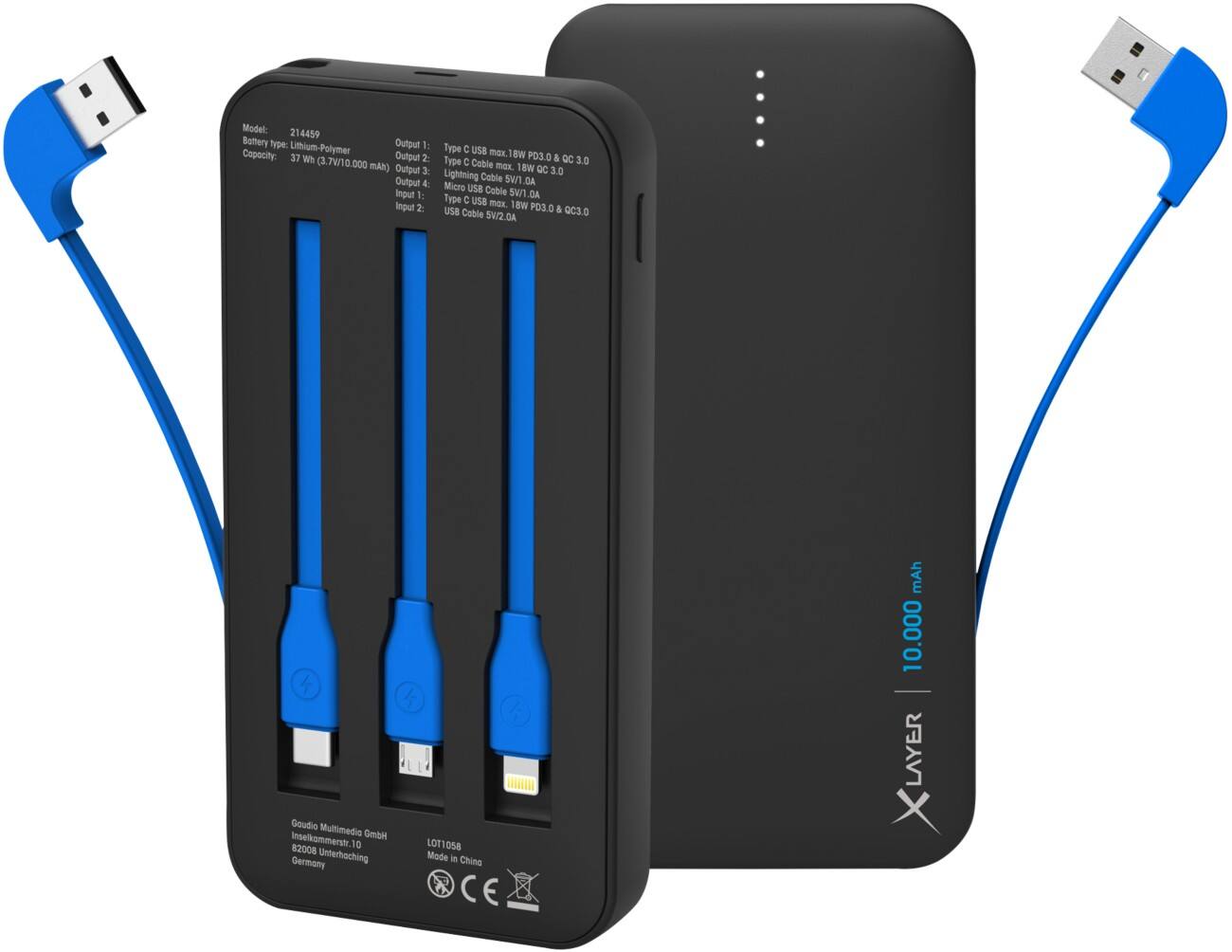 XLayer Powerbank Plus All in One 10000mAh Zwart