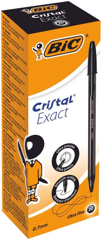 BIC Cristal Exact Balpen Zwart 0,28 mm Extra Fijn Balpen 20 Stuks