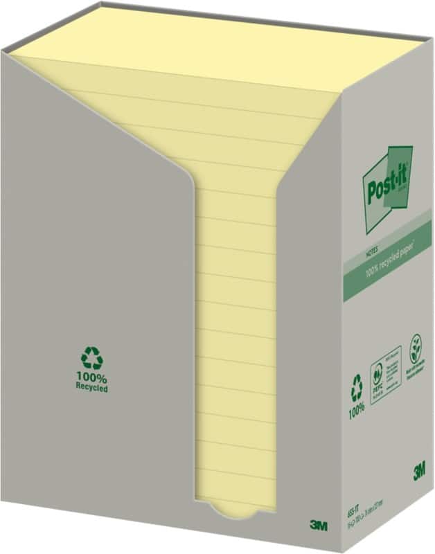 Post-it Recycled Notes 127 x 76 mm Canary Yellow Geel 16 Blokken van 100 Vellen