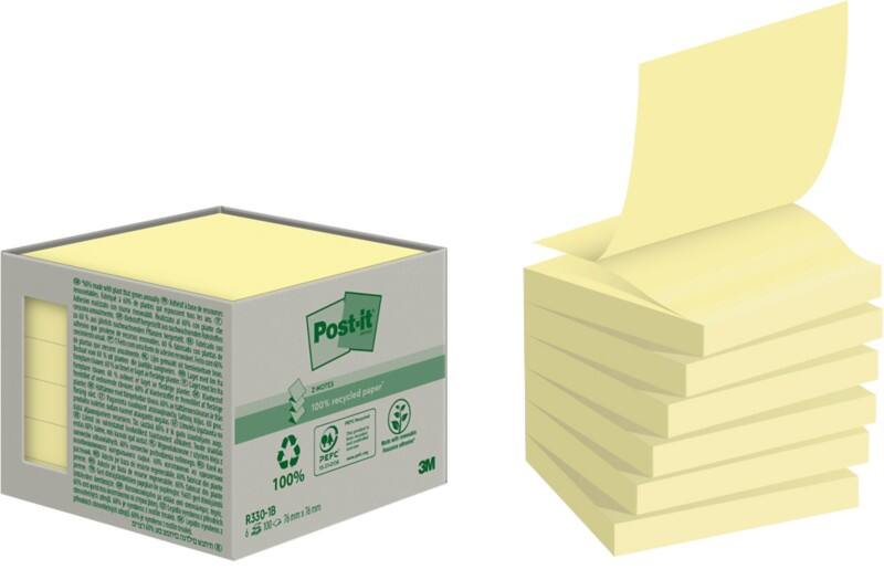 Post-it Recycled Z-Notes 76 x 76 mm Canary Yellow Geel 6 Blokken van 100 Vellen