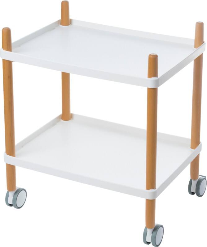 meet powered by PAPERFLOW Rechthoekige trolley met wit polypropyleen Top en Beukenkleurig frame 500 x 360 x 550 mm