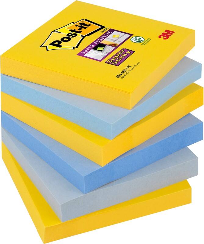 Post-it New York Super Sticky Notes 76 x 76 mm Kleurenassortiment Blanco 6 blokken à 90 Vellen