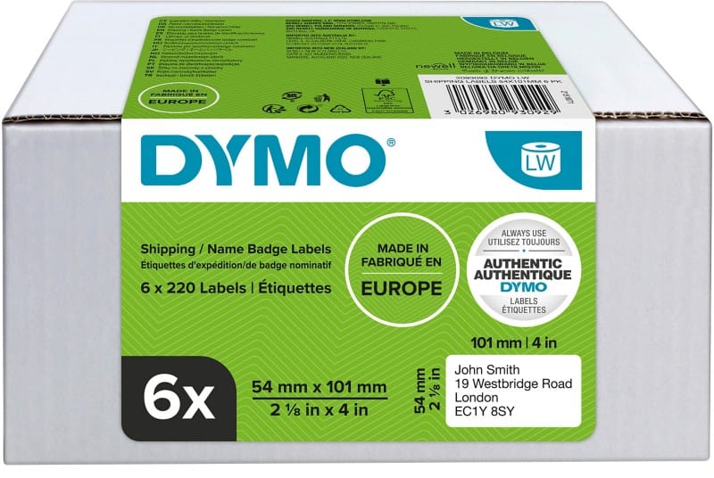 Dymo LW 2093092 / 99014 Authentiek Verzend-/Naambadge etiketten Zelfklevend Wit 54 x 101 mm 6 Rollen à 220 Etiketten