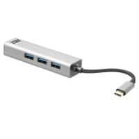 ACT AC7055 1 x USB C male naar 3 x USB A, Gigabit Netwerk Port Hub 0.15m Zwart, grijs