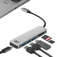 ACT AC7050 1 x USB C female naar 3 x USB A female hub 0.15m Zwart, grijs