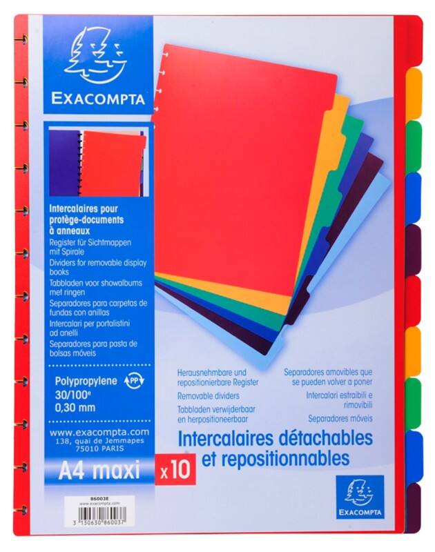 Exacompta Blanco Tabbladen A4 Maxi Kleurenassortiment 10 tabs PP (Polypropeen) 86003E 10 Stuks