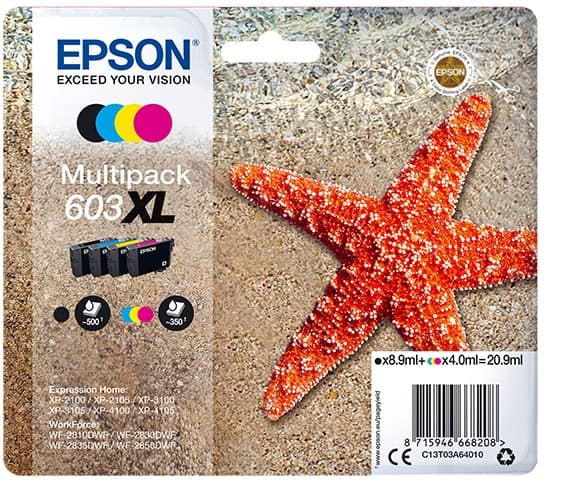 Epson 603XL Origineel Inktcartridge C13T03A64010 Zwart, cyaan, magenta, geel Multipack 4 Stuks