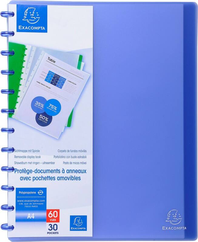Exacompta Showalbum 86352E A4 Blauw 30 hoezen 4 Stuks