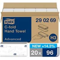 Tork Advanced FSC gecertificeerd, EU Eco label, Recycled 100% Handdoeken H3 C-vouw Wit 2-laags 290269 20 Rollen à 96 Vellen