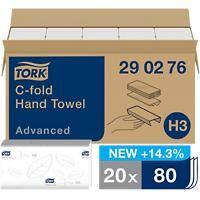 Tork Advanced FSC gecertificeerd, EU Eco label, Recycled 100% Handdoeken H3 C-vouw Wit 2-laags 290276 20 Stuks à 80 Vellen