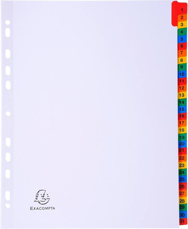 Exacompta Tabbladen 4131E 31 tabs Geperforeerd Karton 1 tot 31 10 Stuks