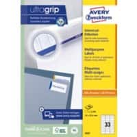 Avery Ultragrip Etiketten 3421 Klevend A4 Wit 70 x 25,4 mm 100 Vellen à 33 Etiketten