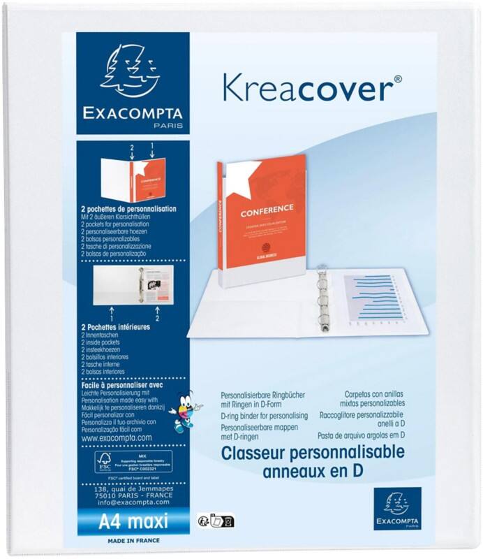 Exacompta Kreacover 15 mm Elastomap PP (Polypropeen) A4+ 2 Ringen Wit 51820E 10 Stuks