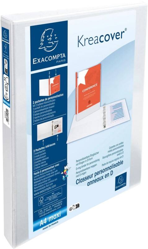 Exacompta Kreacover 20 mm Elastomap PP (Polypropeen) A4+ 2 Ringen Wit 51821E 10 Stuks