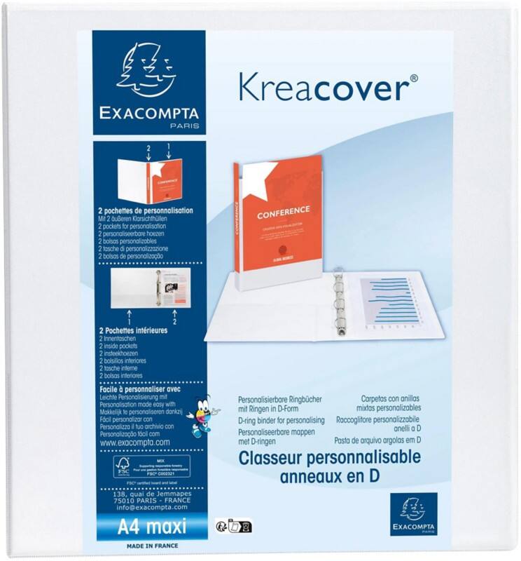 Exacompta Kreacover 50 mm Elastomap PP (Polypropeen) A4+ 2 Ringen Wit 51824E 10 Stuks
